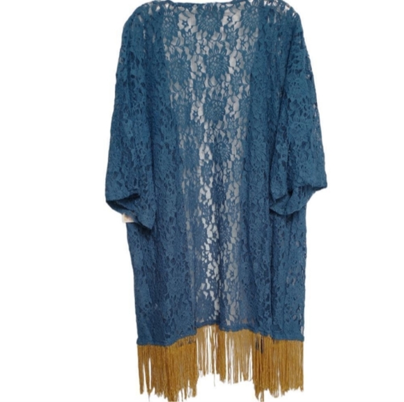 LuLaRoe Monroe Blue Lace Open Front Cardigan, size Large - Picture 2 of 6